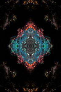 an abstract image of a blue and red flower