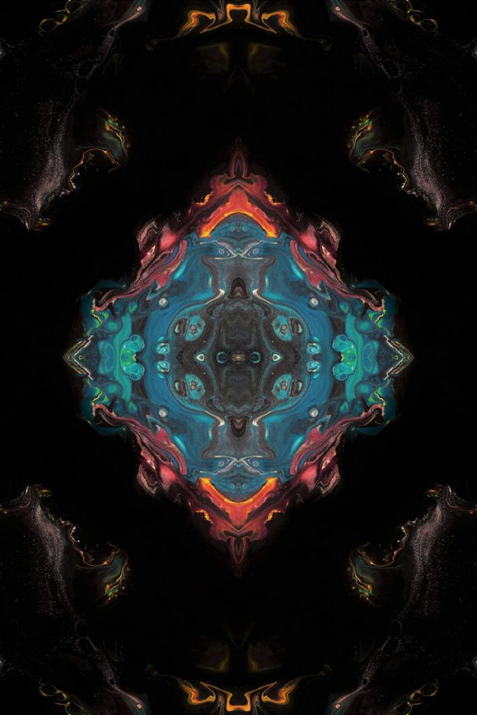 an abstract image of a blue and red flower