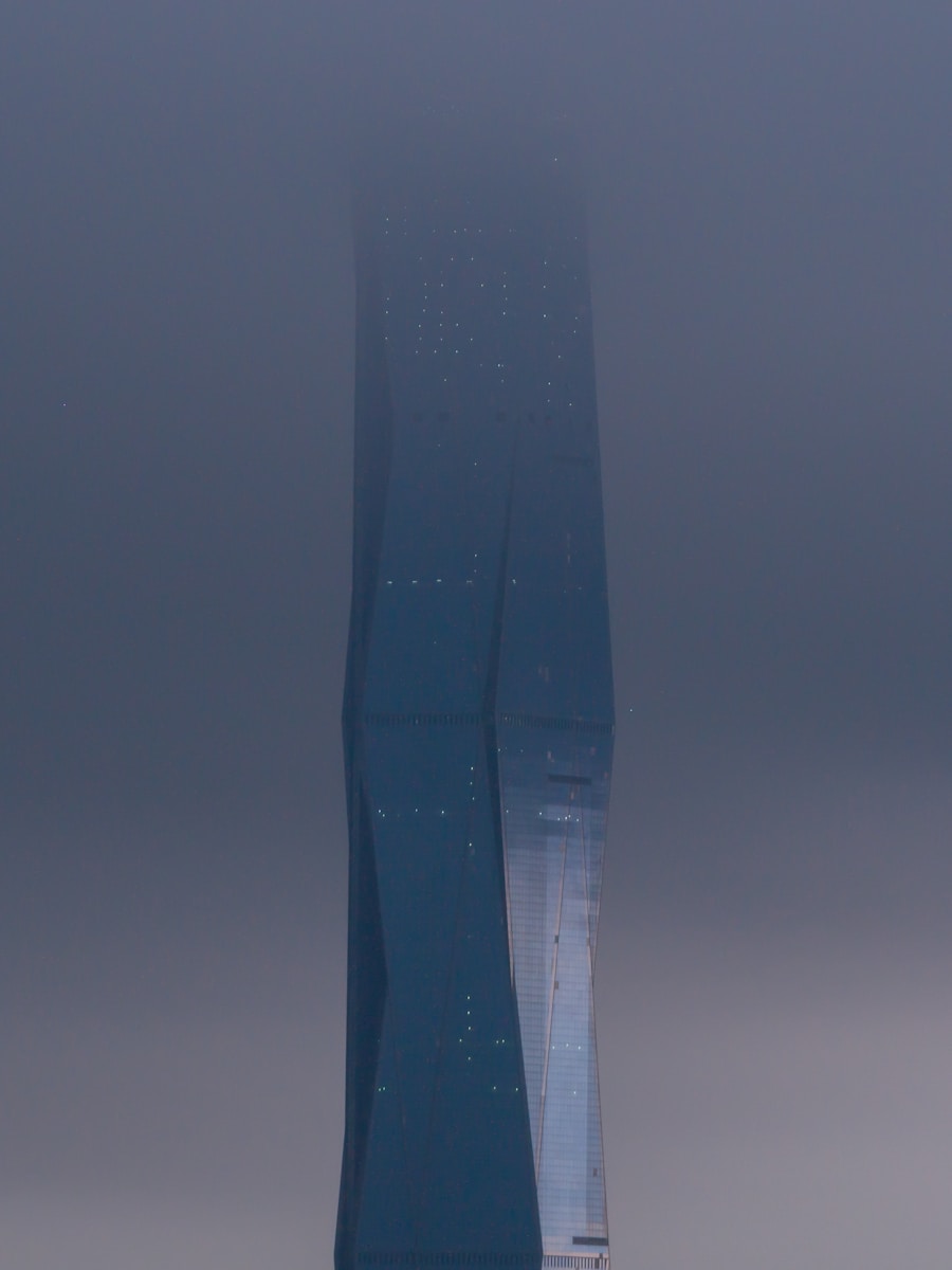 a tall blue tower